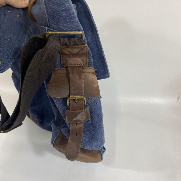 Kattee Canvas Leather Messenger Bag Blue Brown 16” x 15” Camera Weekend - Picture 7 of 10
